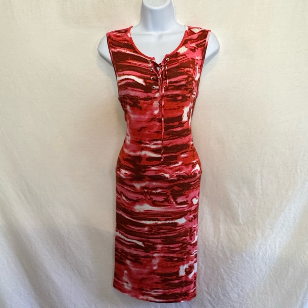 E-9 New Directions Red & White Sleeveless Pullover Summer Dress Size M